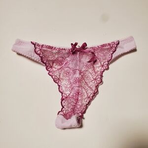 Sheer Lace Thong Panties in Pink and Deep Berry